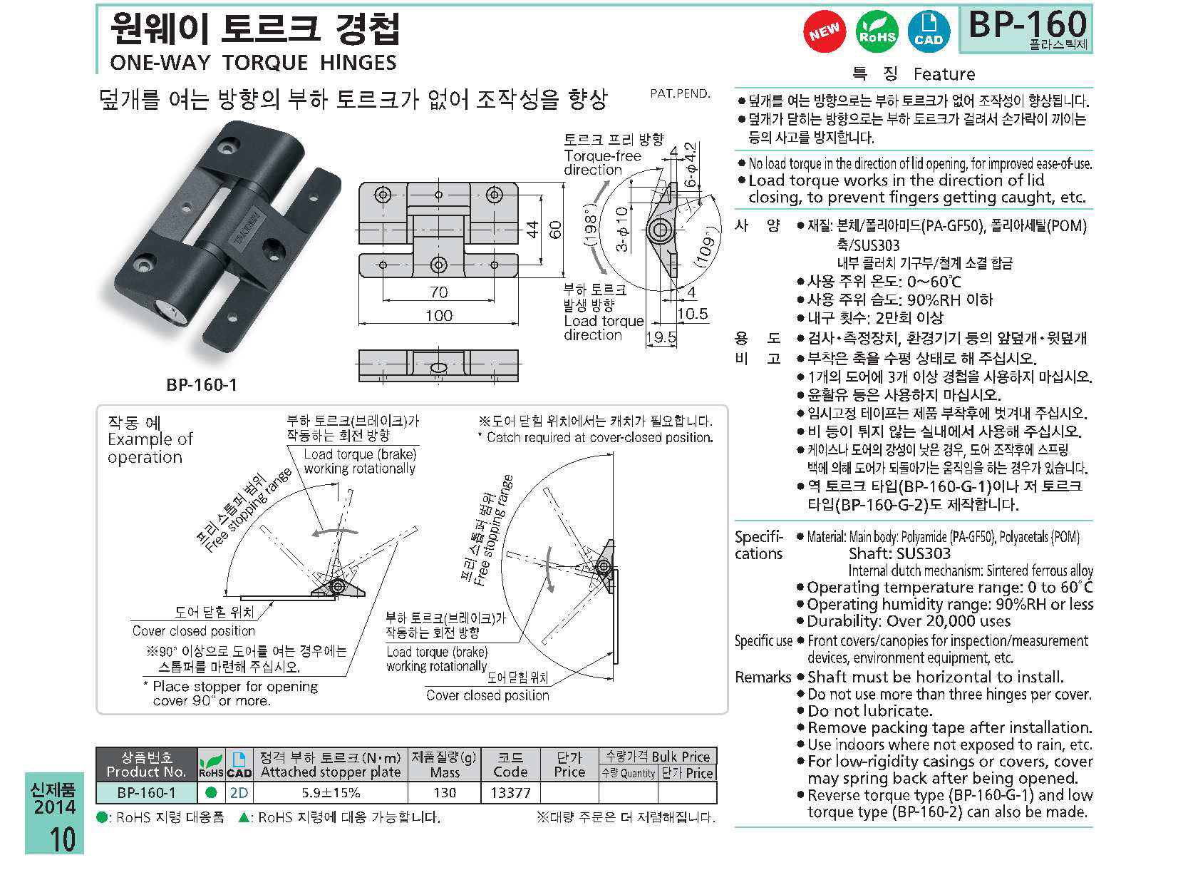 BP-160 원웨이토르크경첩